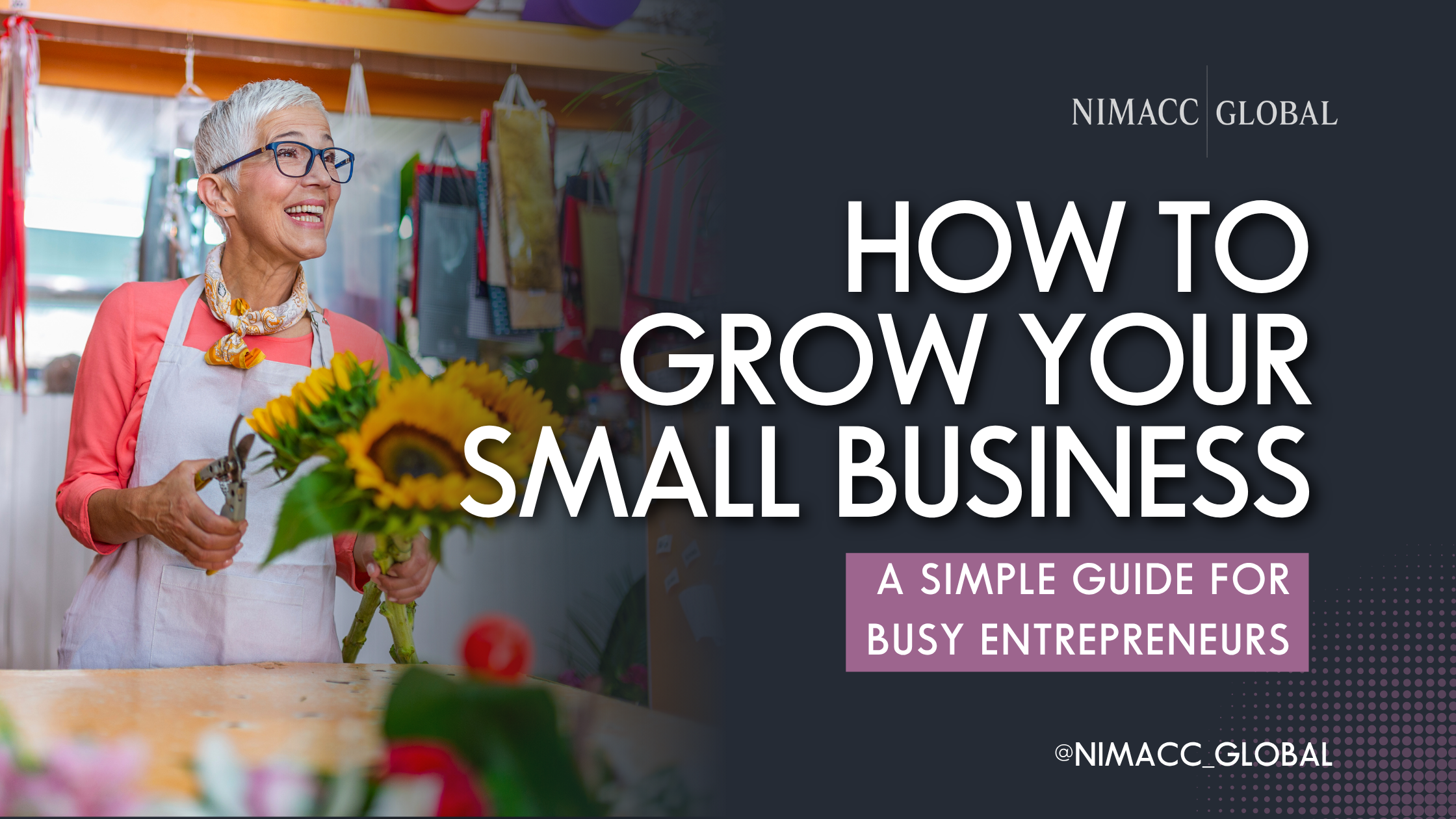 Small business florist arranging flowers in a shop while working on business operations