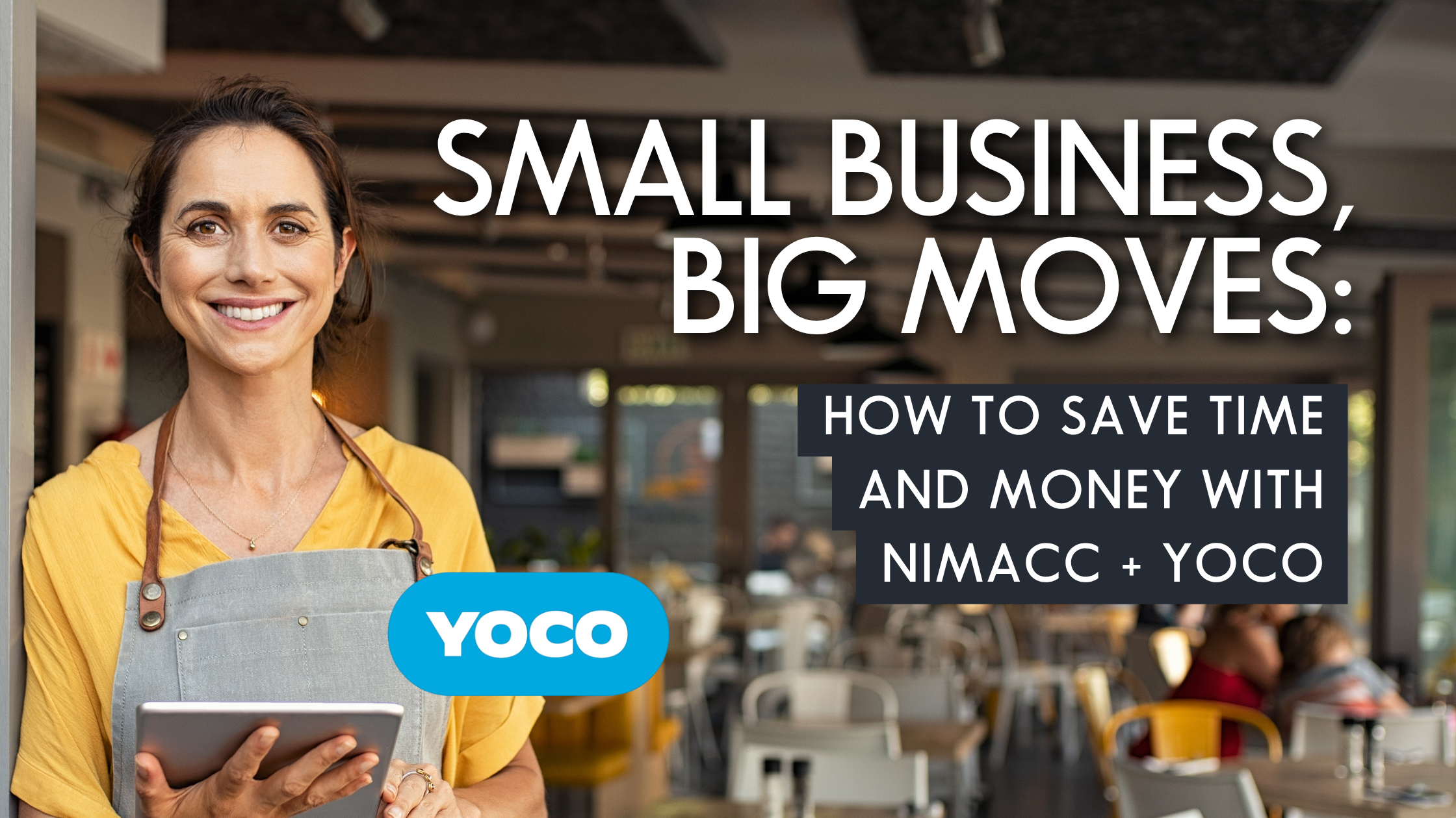 South African small business owner using Yoco card machine and digital tools to manage sales and save time
