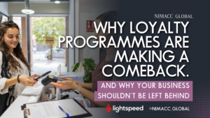 Customer paying at a retail point of sale while using a loyalty programme powered by Lightspeed POS and implemented by Nimacc Global.